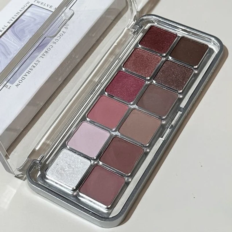 12 Color Eye Shadow Palette Matte Pearl Wine Red Eyeshadow Rose Brown Eyeshadow Glitter Shimmer Long-lasting Beginner Eye Makeup - 6