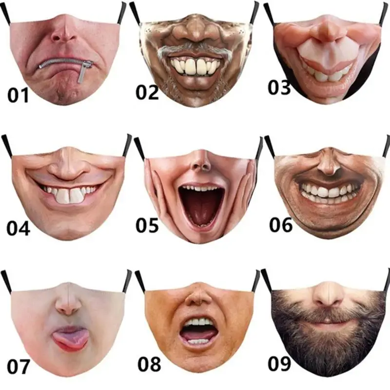 Adults Comical Printed Cotton Blend Face Masks - Fashionable Facial Expressions