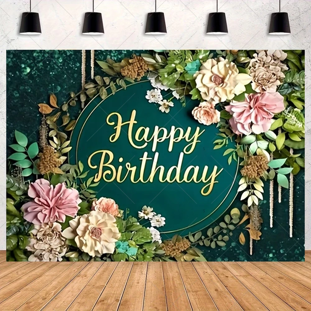 녹색 생일 축하 테마 배경 녹색과 금색 풍선 꽃과 파티 선물 장식 배경 사진 용품 배너