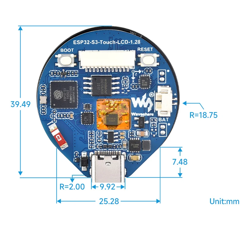 ESP32-S3 Development Board 1.28 Inch Touch Screen Round LCD Display with WiFi Bluetooth 5 BLE Accelerometer Gyroscope Sensor