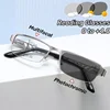 Large Frame Multifocal Glasses Men Square Metal Photochromic Reading Glasses Blue Light Blocking Eye Protection Eyeglasses 1