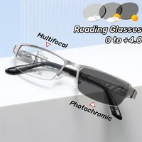 Large Frame Multifocal Glasses Men Square Metal Photochromic Reading Glasses Blue Light Blocking Eye Protection Eyeglasses 1