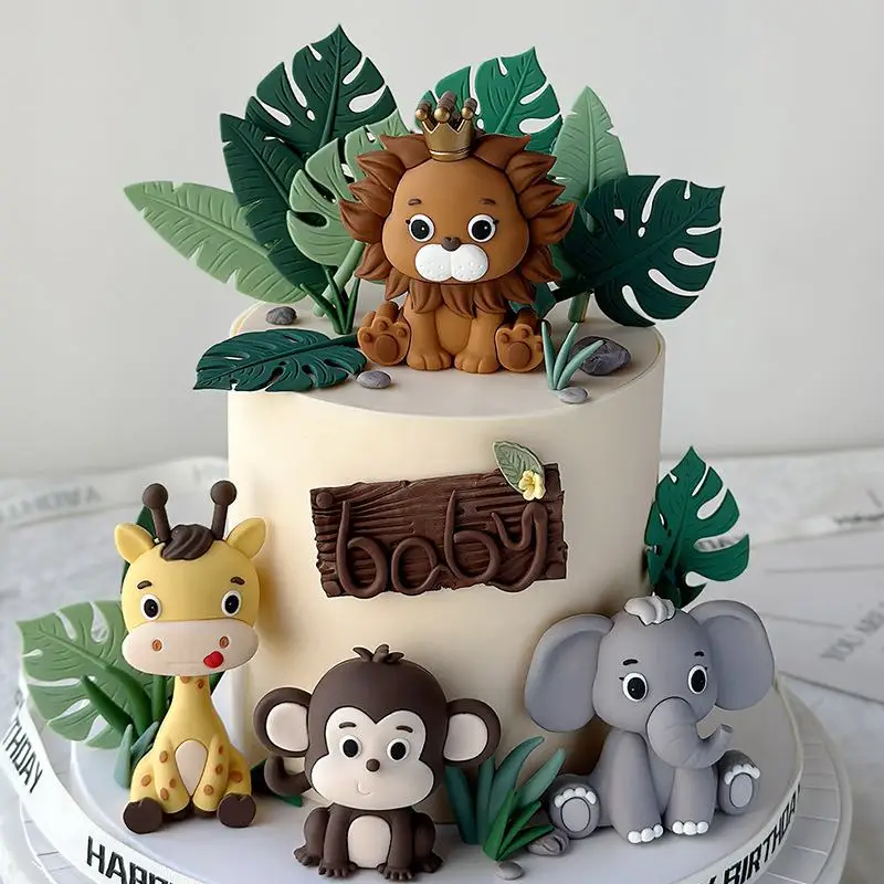 Dschungel Safari Tier Puppe Kuchen Dekor Löwe Elefant Geld Giraffe Geburtstag Kuchen Topper Baby Dusche Geburtstag Party Kuchen Dekorieren