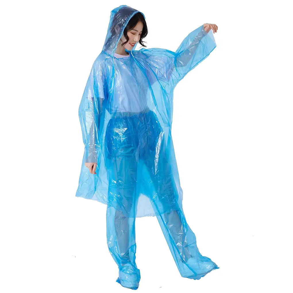 Waterproof Raincoat Disposable Adult Emergency Hiking Camping Hood Rain Clothes Covers Rainwear Poncho Pants