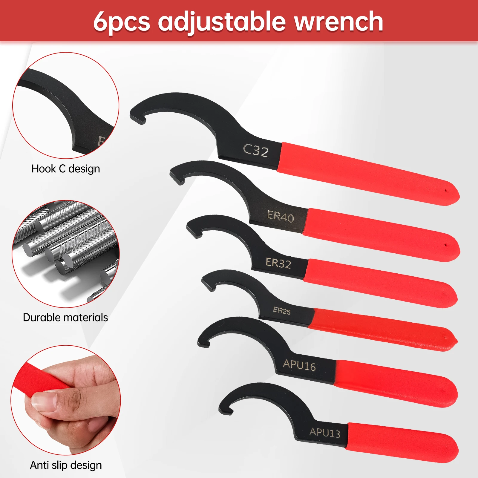 Hook Spanner Adjustable Universal Wrench Set Round/Square Head CR