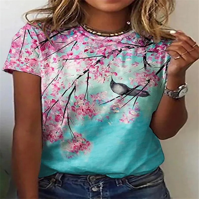 

Summer New O-neck Summer New Women's T-shirt Floral Pattern Women's Short-sleeved Tops Daily Casual
