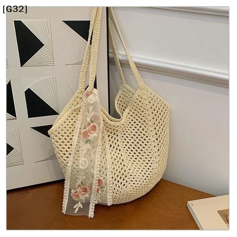 Large Capacity Woven Bag Women's Shoulder Bags Casual Straw Wicker Woven Ladies Handmade Summer Beach Tote Messenger Bag[G32] - 5
