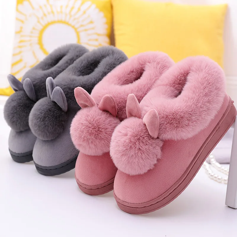 Litfun Women's House Fuzzy Slippers Couple Indoor Anti-skid Plush Lined Bedroom Slides Winter Comfy Warm Fur Fluffy Cotton Shoes — view 6