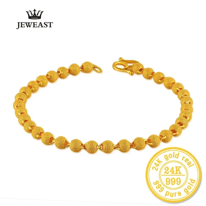24K Pure Gold Bracelet Female Fashion Jewelry Nail Beads Bracelet Gold Sand Transport Bangle For Woman Party Gift Fine