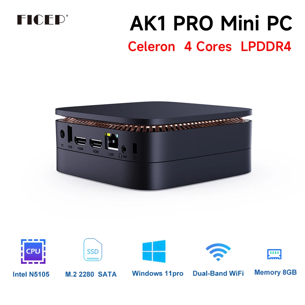 

Ficep AK1 Pro Mini Pc Windows 11 Intel Celeron N5105 DDR4 8GB 128GB 256GB SSD WIFI Windows 10 Gamer Computer PK Beelink minipc