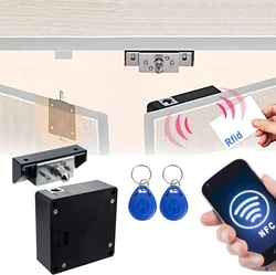 Electronic Cabinet Lock Smart NFC RFID Locks Hidden DIY Cabinet Lock with Slide Latch Lock for Double Door Cabinet Drawer Wood