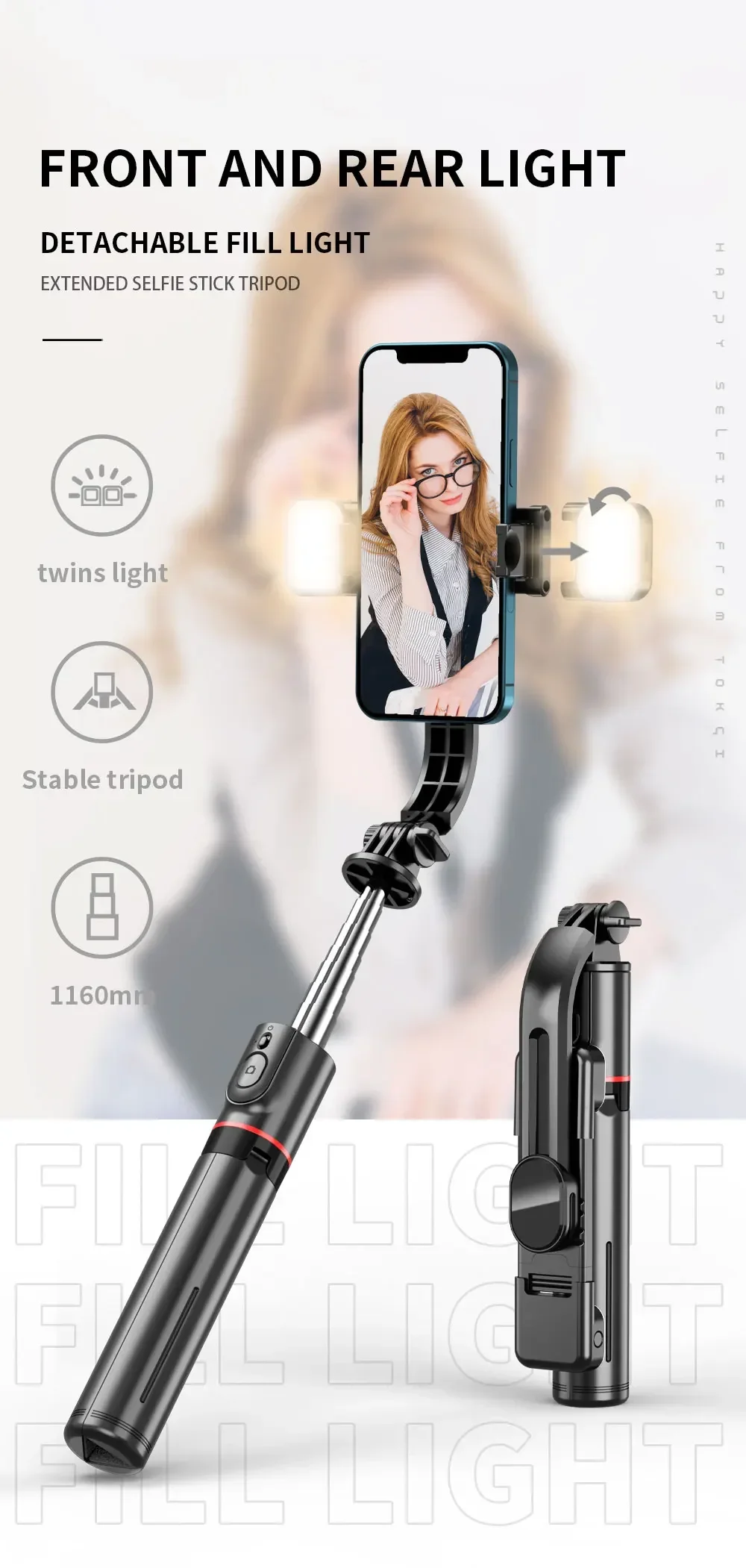 Description Picture 2 of itemFoldable Selfie Stick Doule LED Fill Light with Wireless Bluetooth Remote Desktop Tripod Stand For iOS Android Smartphone Holder
