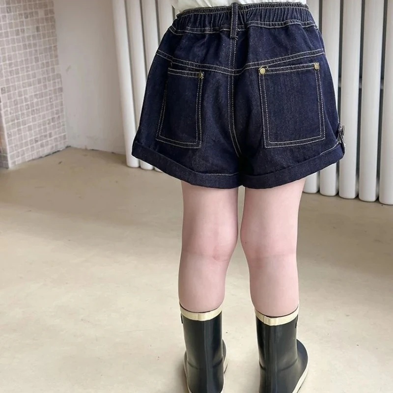  여아 데님 반바지 여름 한국 스타일 루즈핏 캐주얼 청바지 귀여운 패치 롤업 밑단 반바지