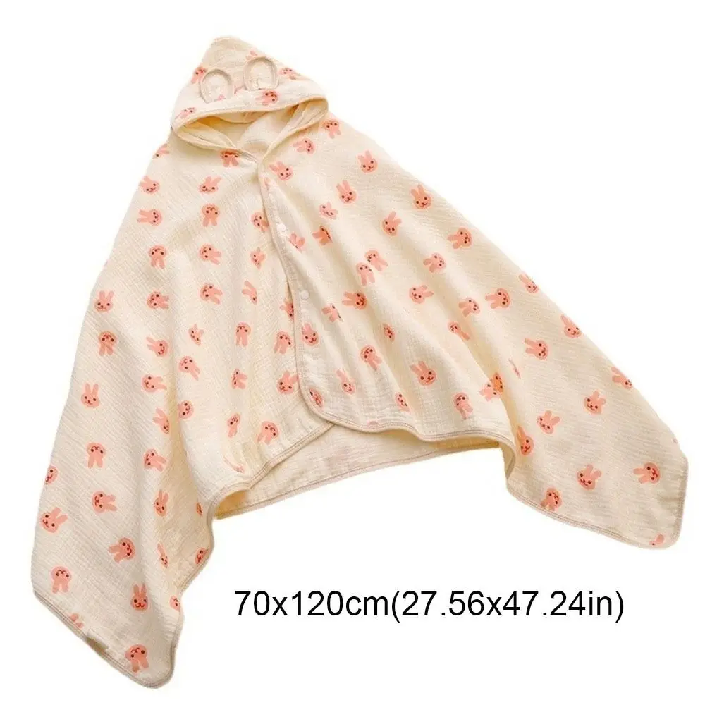 Bear Printed Infant Hooded Towel Wrap Blanket Soft Texture Cloak Baby Swaddle Cloth Single Layer Breathable Material