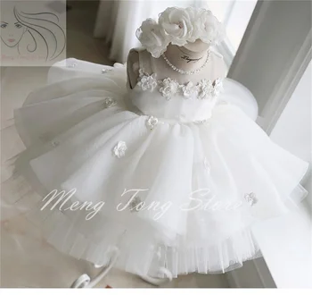 Abiti da ragazza vestito da battesimo nato per bambina bianco prima festa di compleanno indossare fiore 3D abito da battesimo per bambini abiti da sposa