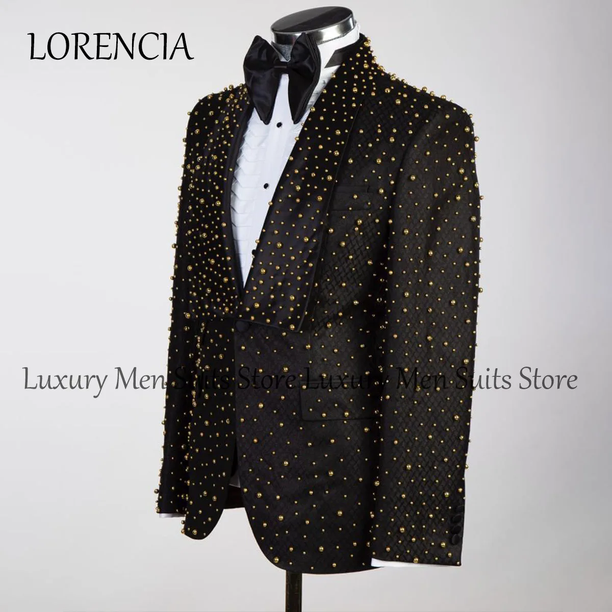 Customized  Bead Crystals Men Suits Slim Fit Groom Wedding Tuxedos 3 Pieces Sets Bridegroom Prom Blazers Fashion Terno Masculino 3