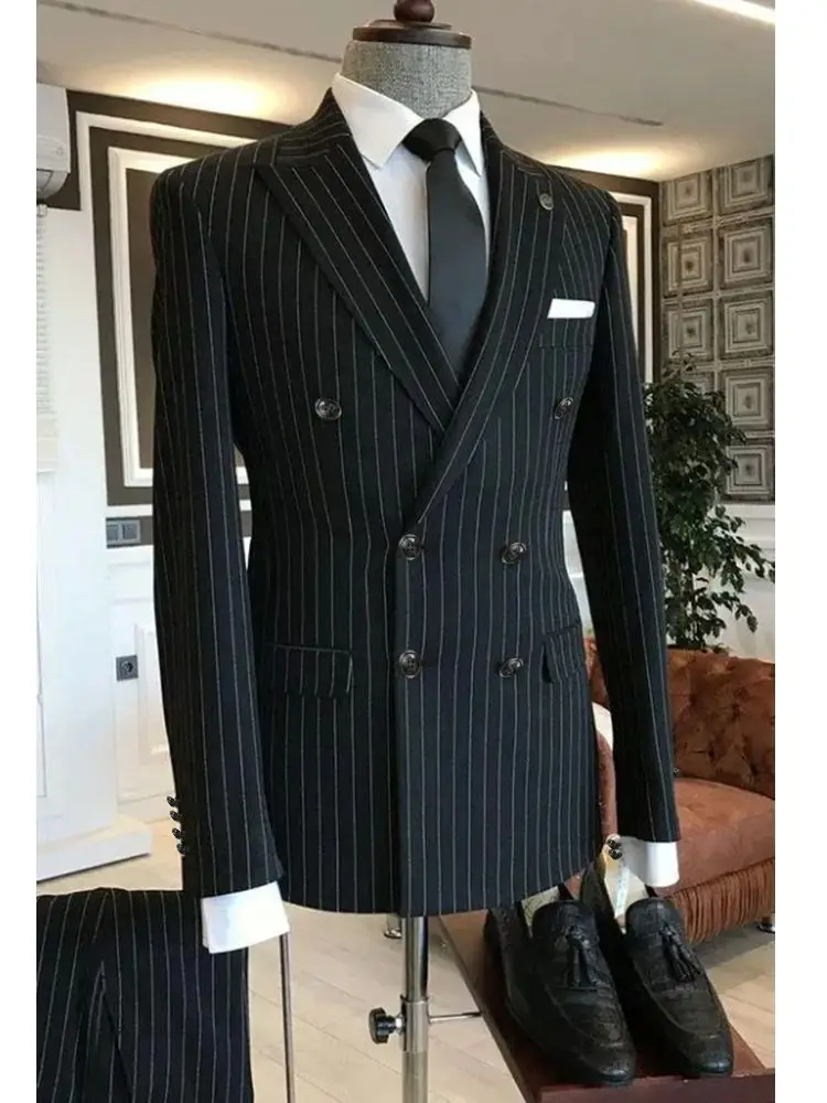 Description Picture 2 of itemBlack Stripes Mens Suits for Formal Ocassion 2 Pieces Jacket+Pants Office Clothing for Men Tuxedo Business Custom Made