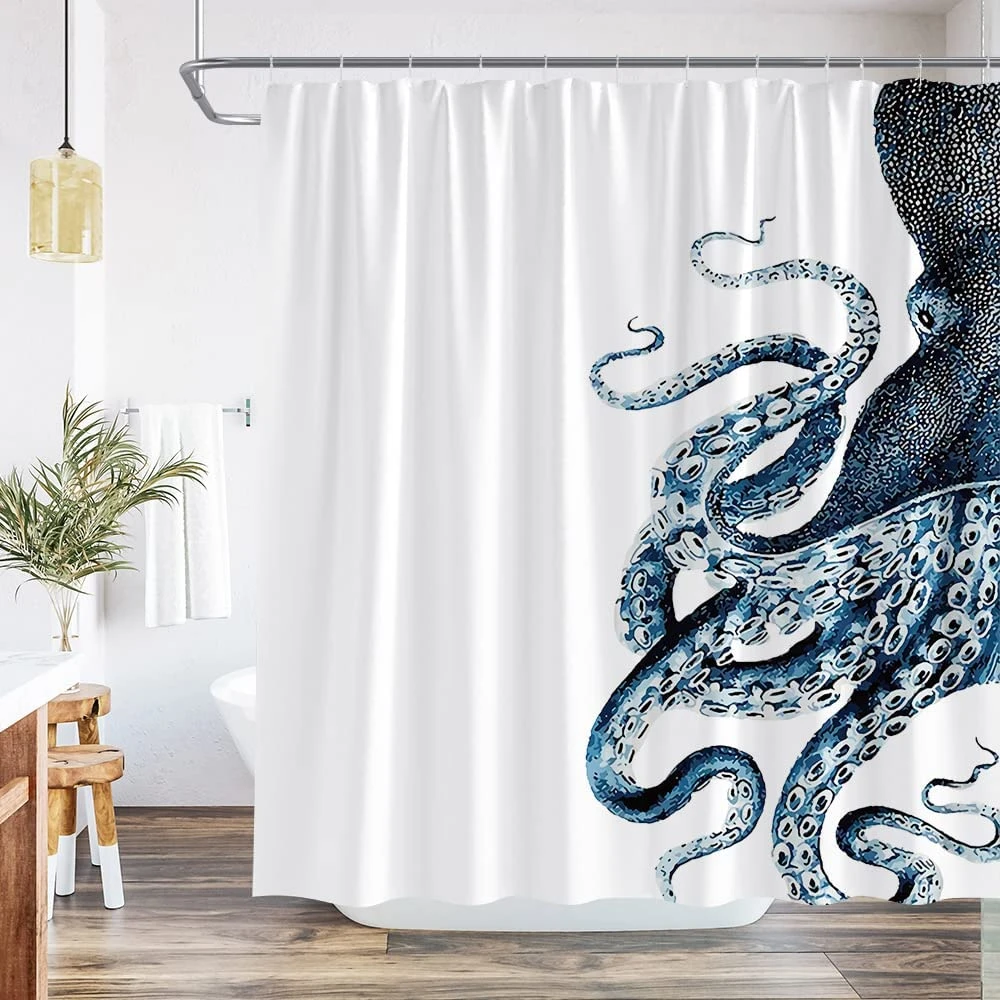Cortina de ducha diseño de pulpo para juego de cortinas de baño lavables con diseño de Vida Marina, Tortuga, caballito de mar, Delfín, paisaje oceánico|Cortinas ducha| -