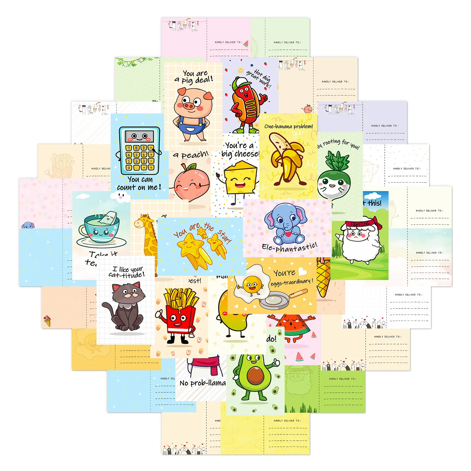 20 Cartoon Funny Pun Postcards, 3.7&rdquo;x 5.6&rdquo; Greeting Birthday Invitation Card, Punny Postcard for Students, Kids, Coworkers