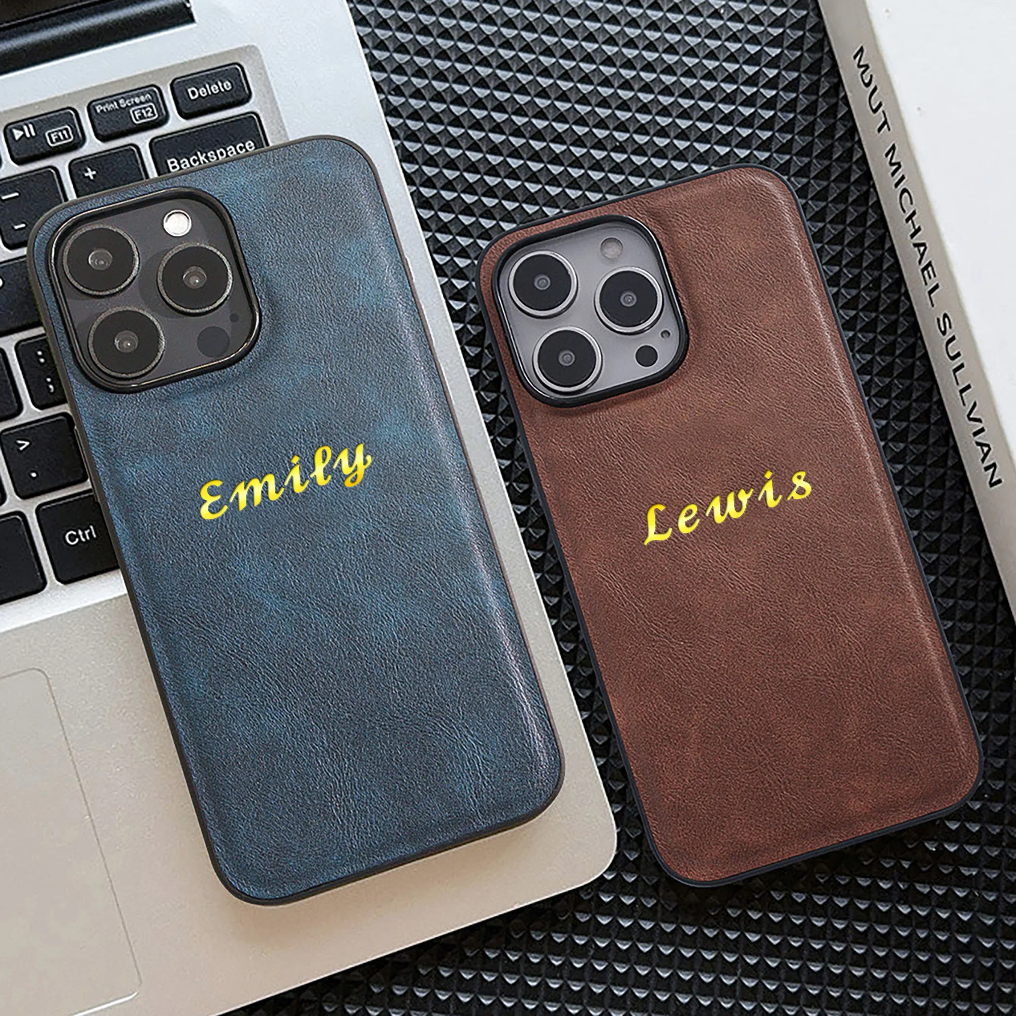 Personalized Letter Customized Name Business Faux Leather Phone Case for thumbnail 6