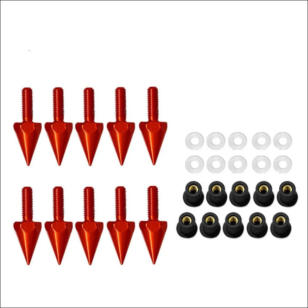 10pcs Universal Red Motorcycle Spike Bolts Windscreen Fairings License Plate M5 5mm Windshield Screws Nut Fastener Kit