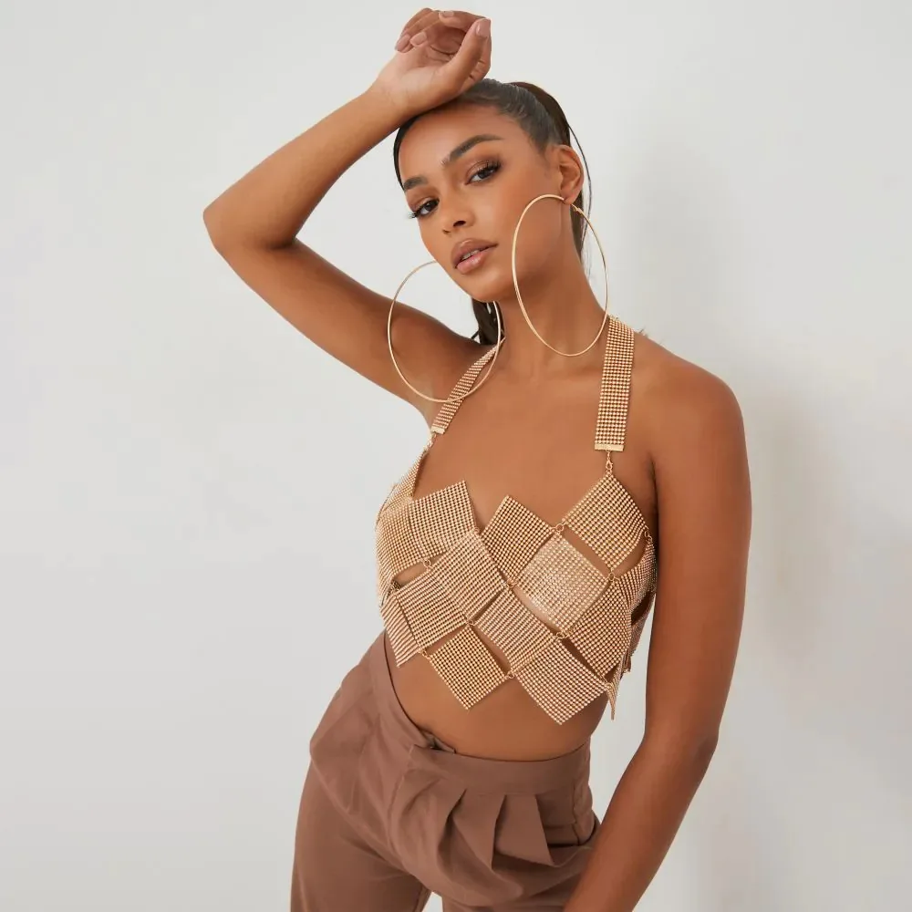 

2022 Women Camisole Patchwork Vest Skirt With Diamonds Carnival Carnival Sexy Suspender Top