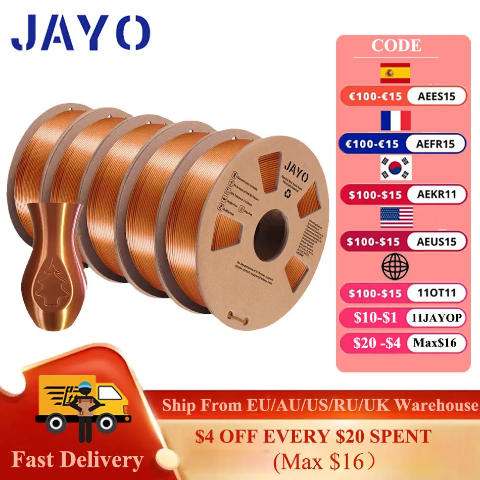 JAYO 5X PLA Meta Noir 1,75mm Filament pour imprimante 3D Bobine