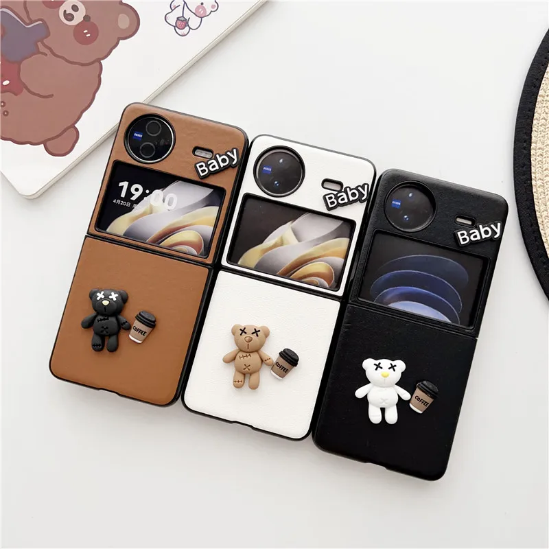 

Cute Cartoon Bear Phone Case For VIVO X Flip Solid Color Protective Shell Cover