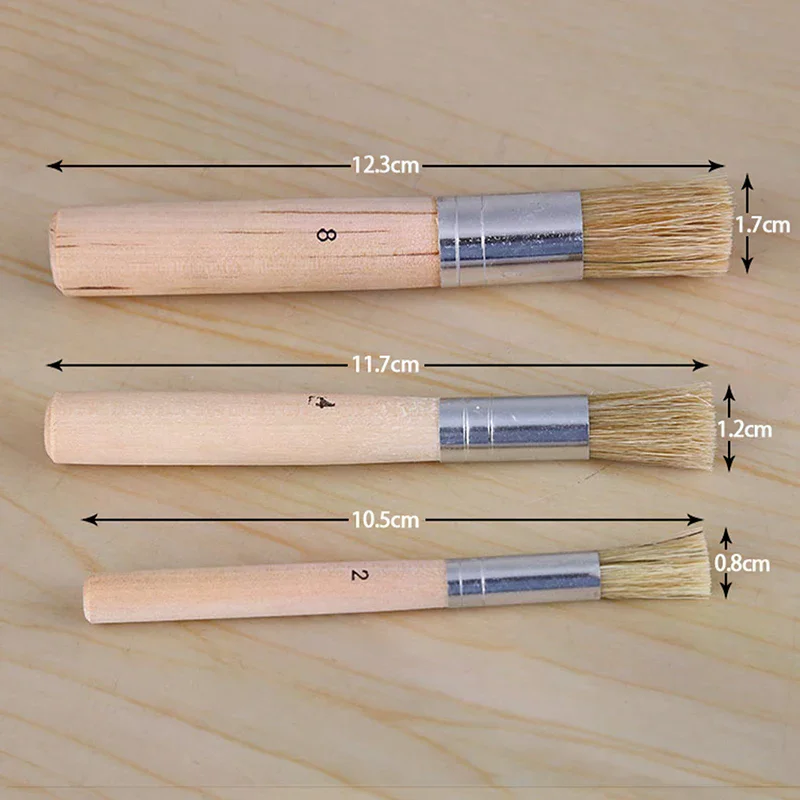 3개 세트 나무 스텐실 브러시 분필 페인트 천연 순수 돼지털 브러시 원형