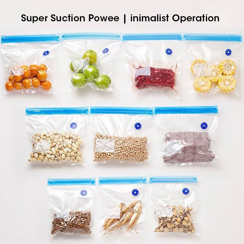 5pcs Reusable Vacuum Sealer Bags for Food Storage Compressed Air Humidity Resistant Sealed Packaging