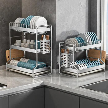 New Dish Drainer Kitchen Storage Organization Stainless Steels Drainer Kitchen Dishes Kitchenware Tableware Drainer Board Rack 2
