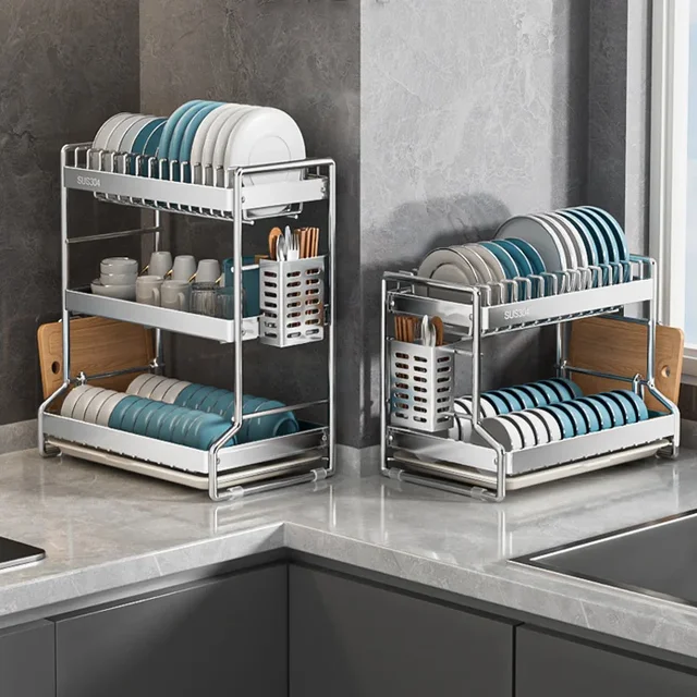 New Dish Drainer Kitchen Storage Organization Stainless Steels Drainer Kitchen Dishes Kitchenware Tableware Drainer Board Rack 2