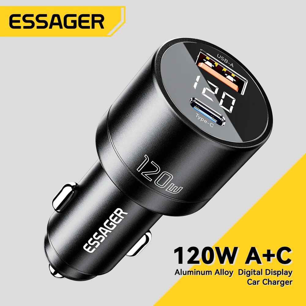 Essager 120W Car Charger Type C QC4.0 USB C Fast Charging 100W PD3.0 For iPhone 15 14 13 12 11 Samsung Xiaomi Macbook Laptop