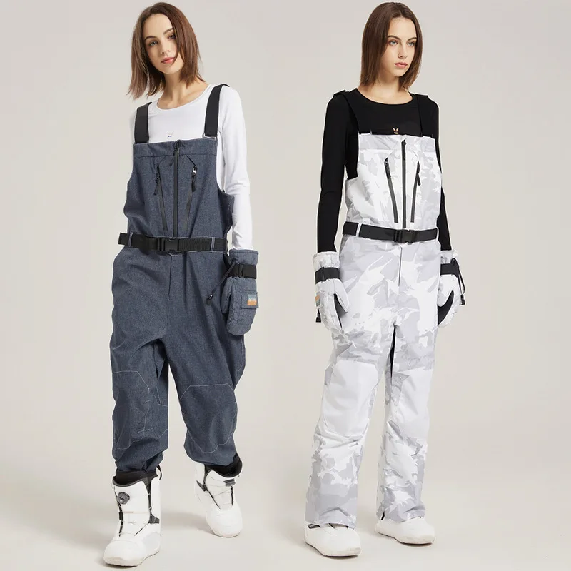 

2022 New One Piece Ski Pants Overalls Men Women Denim Jumpsuits Outdoor Snowboard Suits Loose Windproof Waterproof Ski Suits