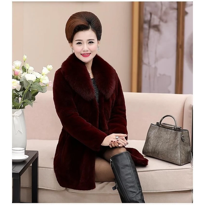 Winter Plus Size Faux Fur Thick Length Coat Women Imitation Mink Loose Vintage Clothing Jacket Casual Warm Simplicity Overcoat