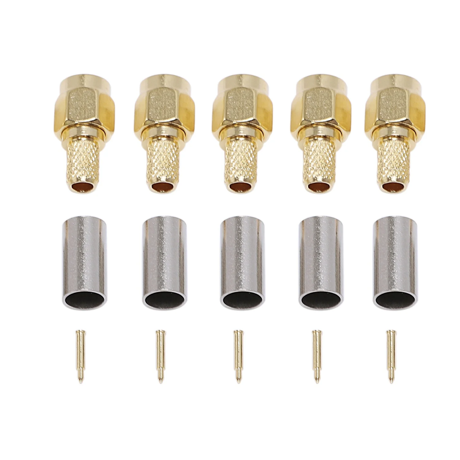 

5pcs SMA Male Plug RF Coaxial Connector Crimp for RG58 RG142 RG400 LMR195 RG223