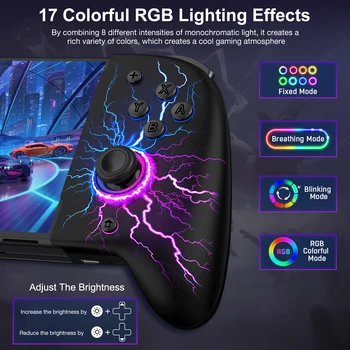 For Nintendo Switch/OLED Controller Hall Effect Wireless Switch Controller One-Piece Switch Joypad with RGB&1000mAh Battery 3