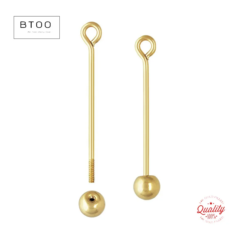 14K Gold Filled Threaded Ball Eye Pins Needles Pins for DIY Earring Making Jewelry Findings Tarnish Resistant Jewelry Findings