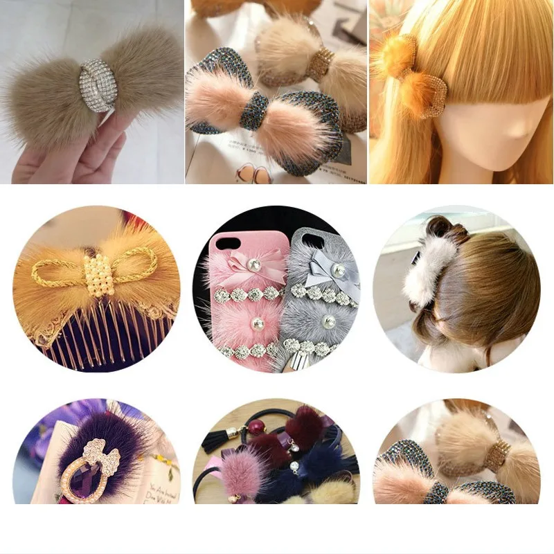 2-3cm*6-7cm Mink Pompoms Bowknot Pompon for Sewing on Knitted Key Chain Scarf Hats Fur DIY Craft Supplies Hair Accessories craft supplies pom poms craft supplies