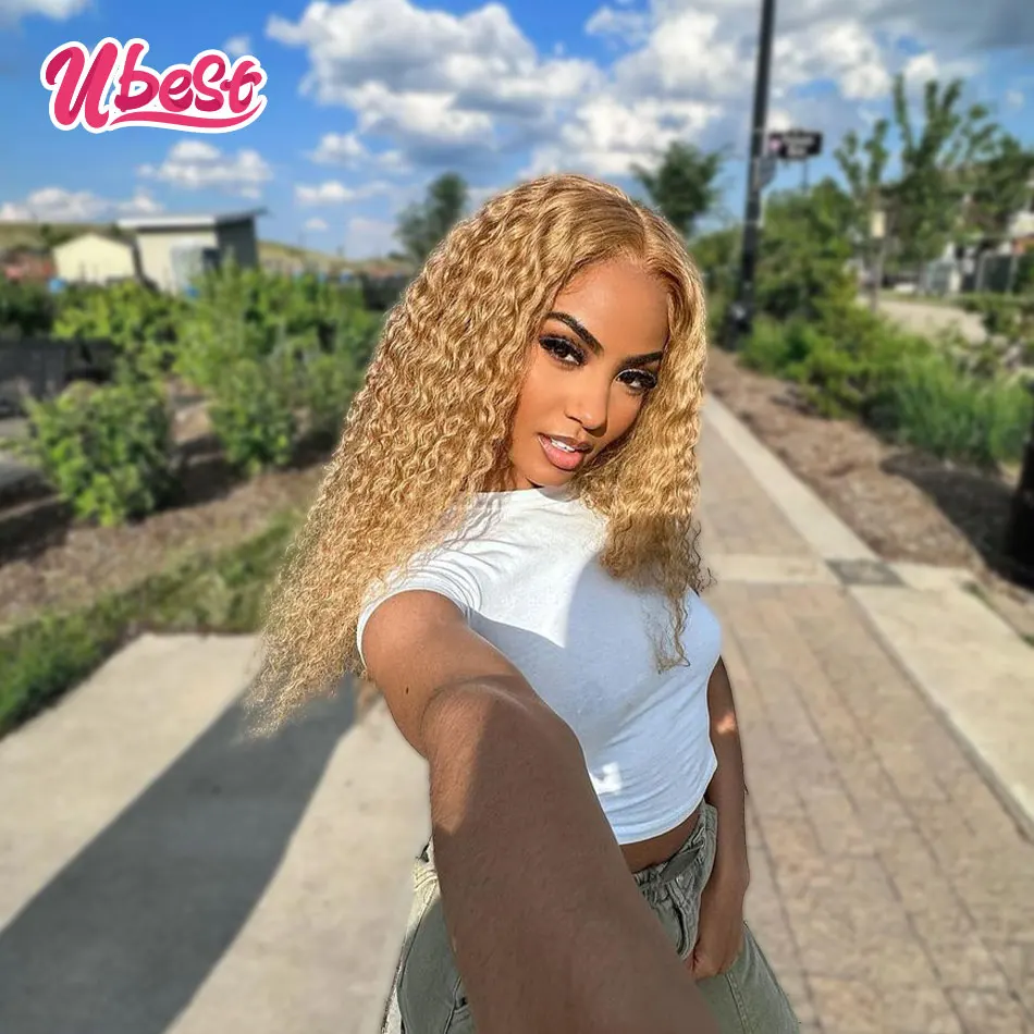 Honey Blonde Water Wave Lace Frontal Wig 13x6 Frontal Human Hair #27 Colored Wig Brazilian Remy Hair Lace Closure Wigs For Women