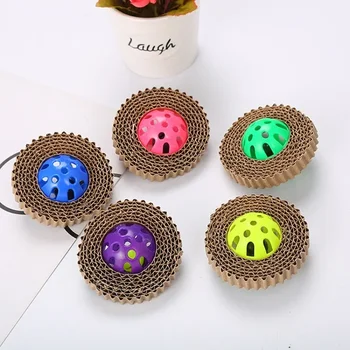 Pet Cat Toys Corrugated Paper Plastic Ball Soundmaking Cat Claw Board Pet Supplies 1