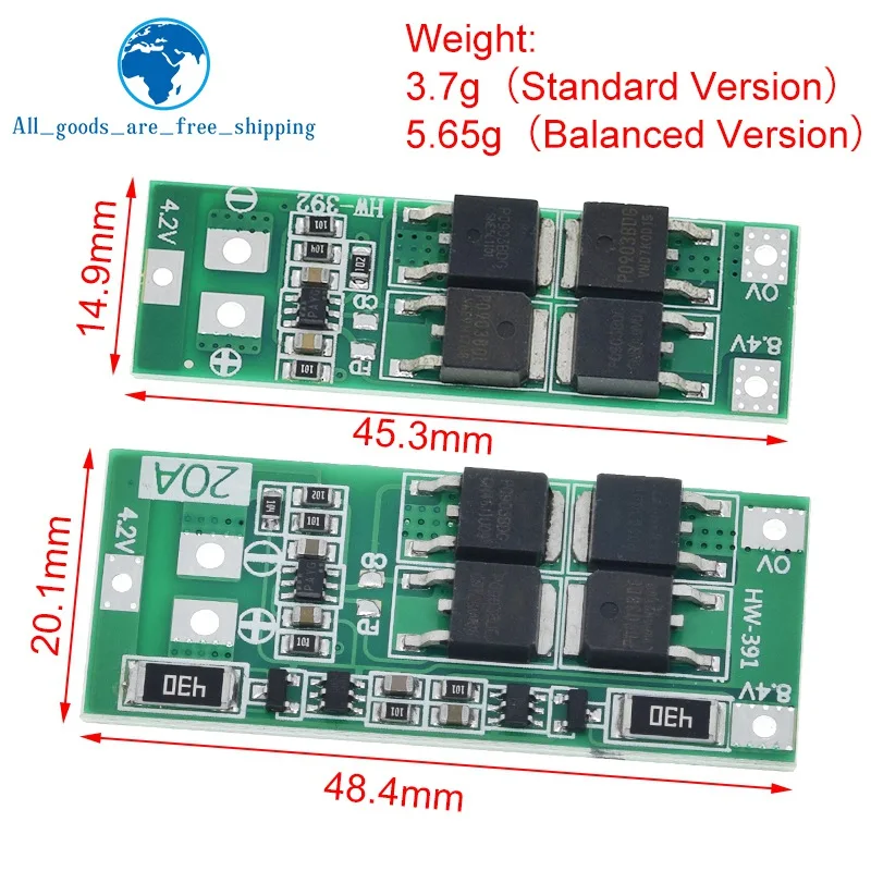 TZT 2S 20A 7.4V 8.4V 18650 Lithium Battery Protection Board/BMS Board Standard/Balance For DIY