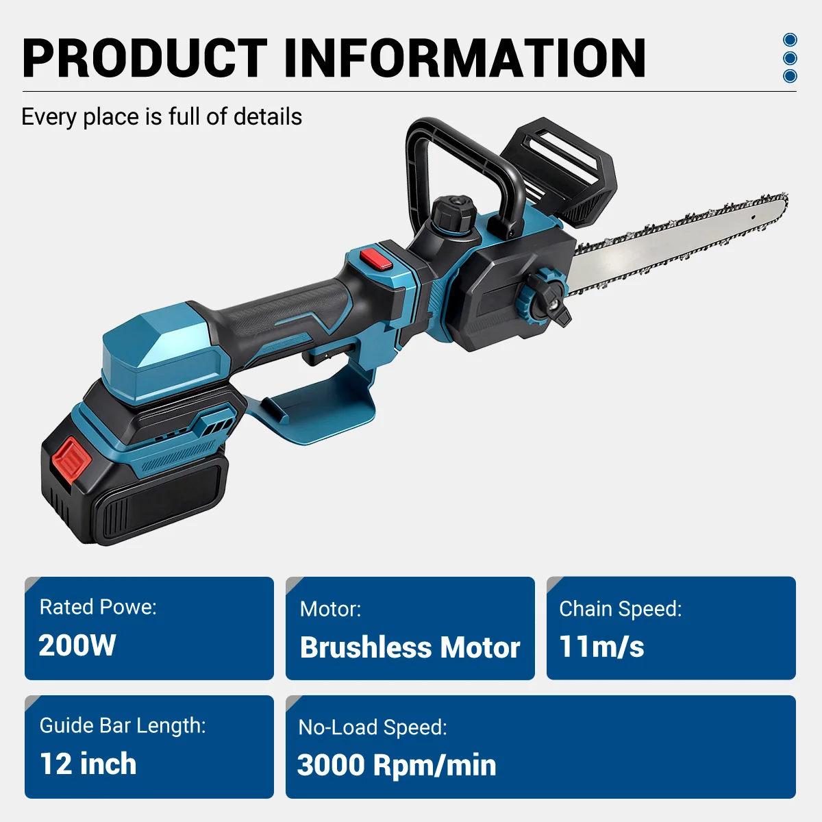 Drillpro 12-Zoll-Kettensäge, 200 W, teleskopische, bürstenlose Lithiumstange, 11 m/s Kettengeschwindigkeit, wiederaufladbare kabellose elektrische Säge zum Schneiden – Detail 5