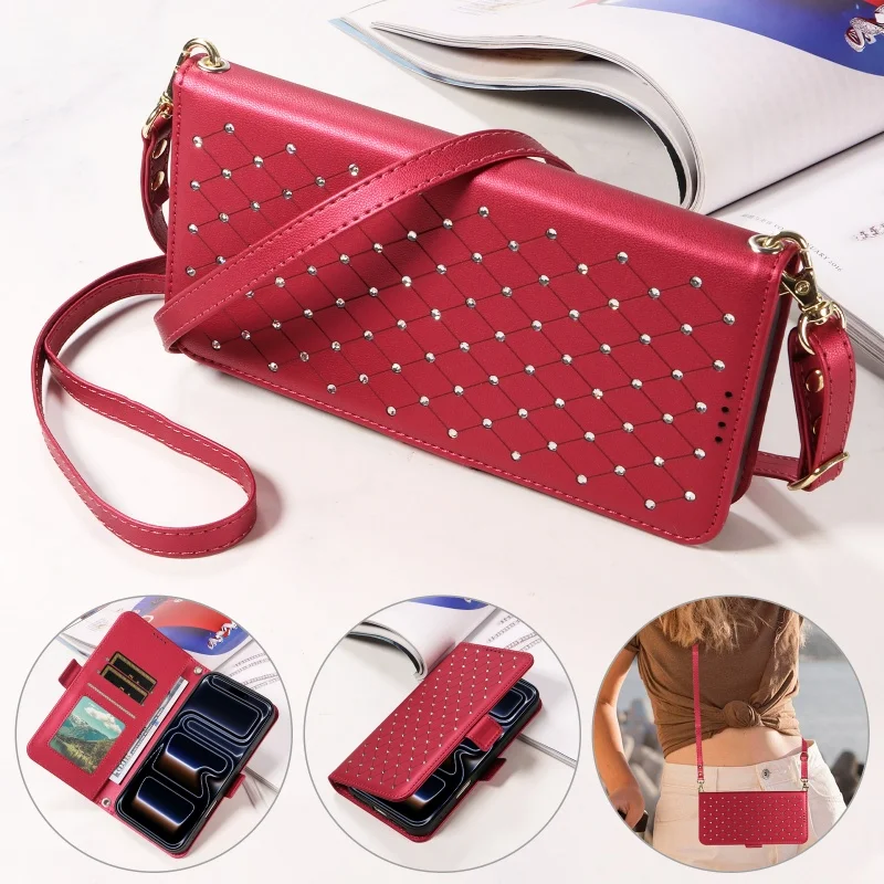 Sparkling Fragrance Leather Wallet Phone Case with Lanyard and Card Holder