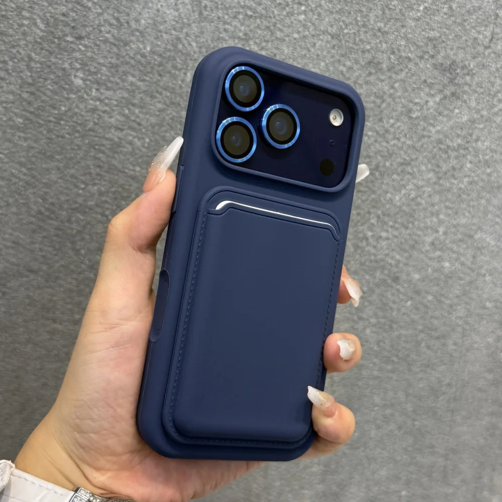 Magnetic Liquid Silicone Wallet Slot Card Holder Case with Soft Bumper Cover