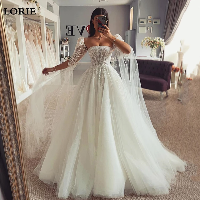 Boho Couture Tulle A-Line Wedding Dress with Detachable Off-the-Shoulder  Straps