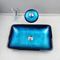 KEMAIDI Big Tempered Glass Basin Sink Washbasin Bathroom Vessel Sinks Counter Top Bowl Washroom Vessel Vanity Sink Faucet Set 2