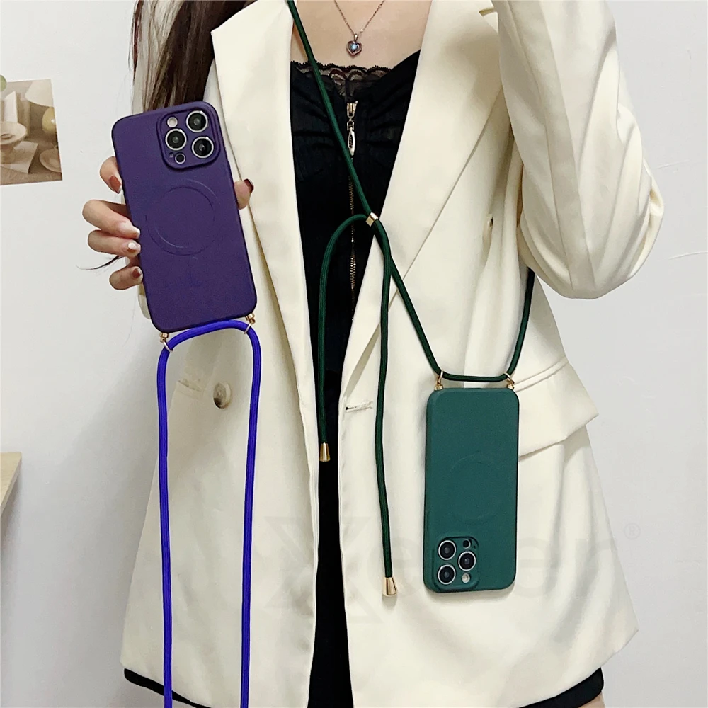 Crossbody Lanyard Liquid Silicone Magnetic Phone Case with Necklace