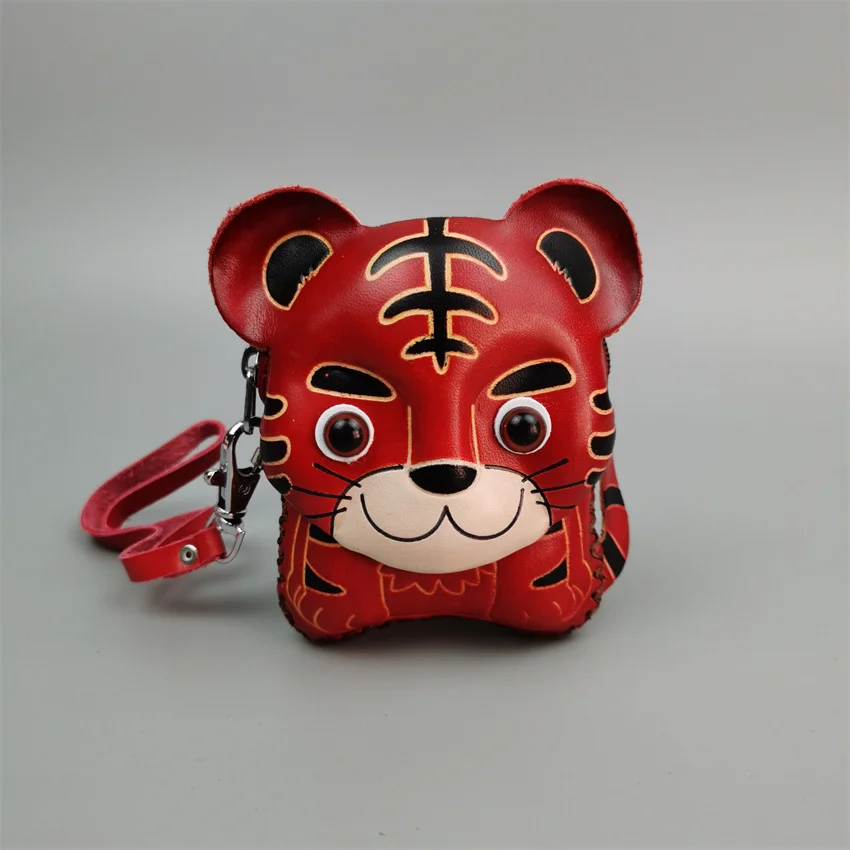 Genuine Leather Animal Shaped Coin Purse Cartoon Tiger Mini Wallet