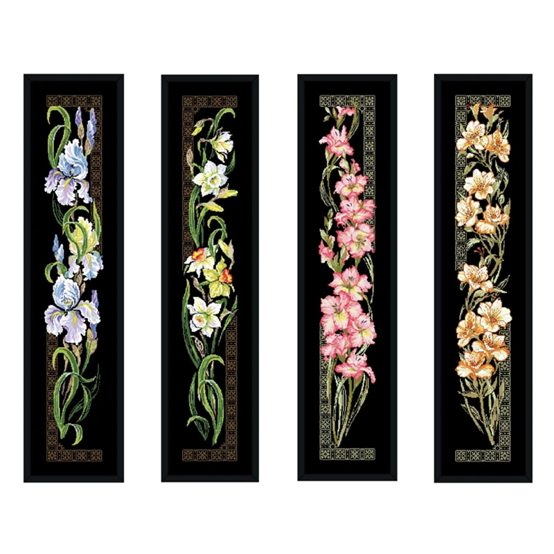 Iris Daffodil Orchid cross stitch package flower aida 18ct 14ct 11ct black cloth people kit embroidery DIY handmade needlework embroidery thread,cross stitch kit,embroidery fabric,embroidery stabilizer